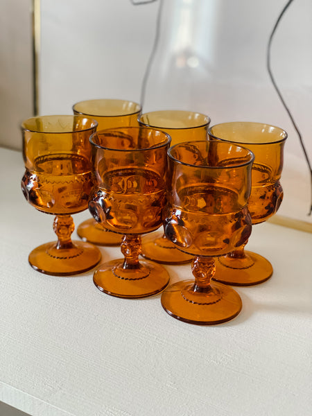 Vintage Amber Goblets - set of 6