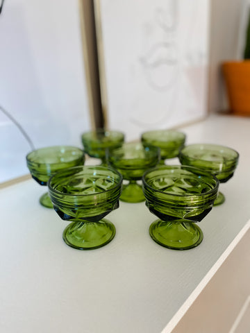 Vintage Green Dessert Glasses - set of 7