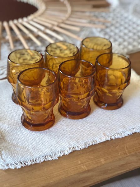 Vintage Amber Juice Glasses - Set of 6