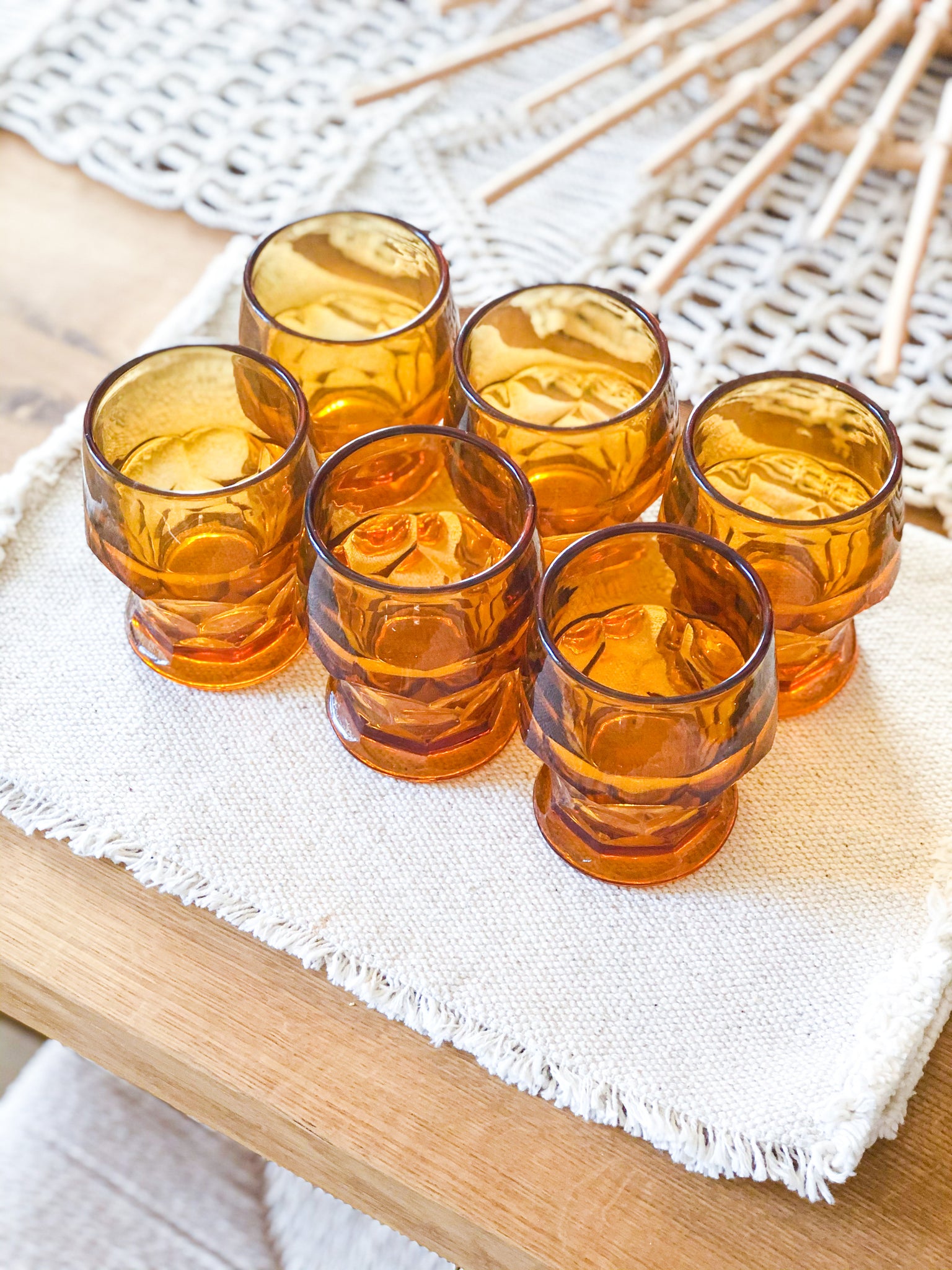 Vintage Amber Juice Glasses - Set of 6